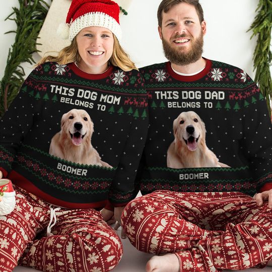 This Dog Dad Belongs To - Personalized Custom Unisex Ugly Christmas Sweatshirt - Upload Image, Gift For Dog Lovers, Pet Lovers - Image 6