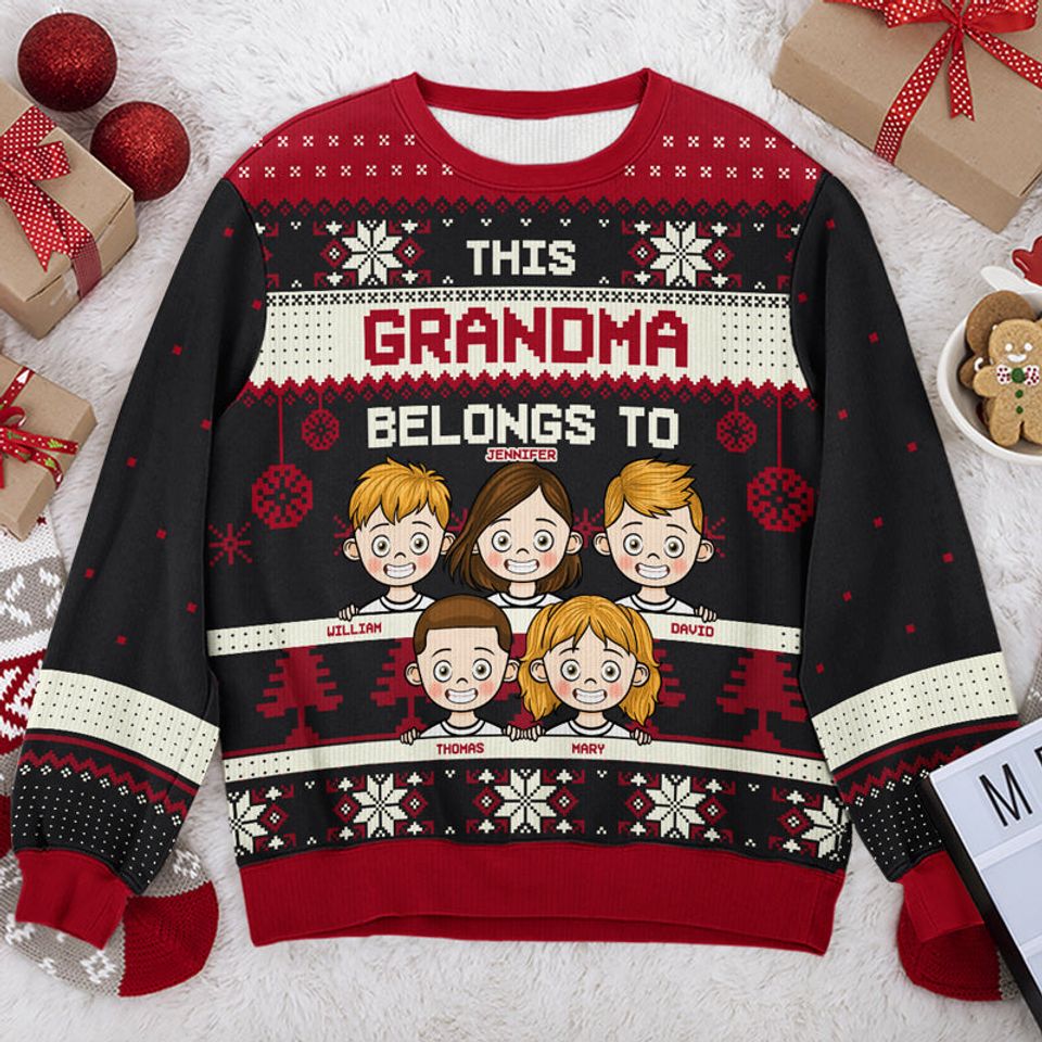 This Grandma Belongs To Black Style - Family Personalized Custom Ugly Sweatshirt - New Arrival Christmas Gift For Grandma, Grandparents
