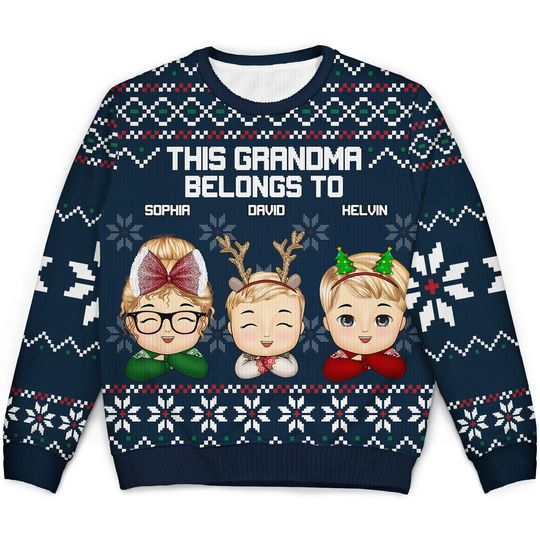 This Grandma Belongs To Custom Christmas Mom Grandma Personalized Unisex Ugly Sweater - Image 4