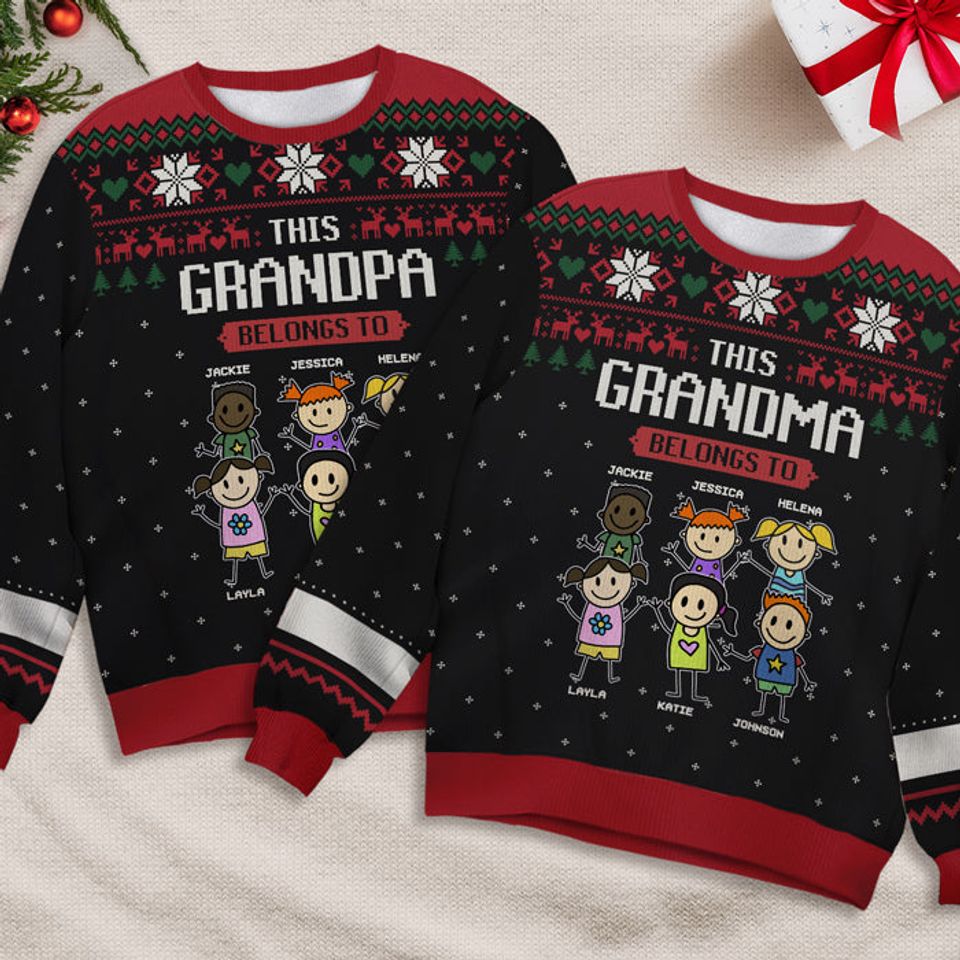 This Grandma Belongs To - Family Personalized Custom Ugly Sweatshirt - Image 3