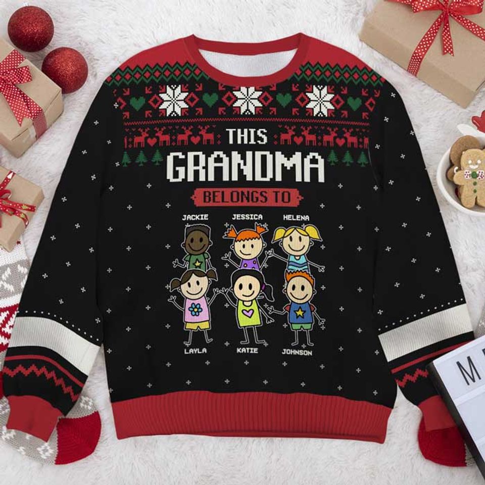 This Grandma Belongs To - Family Personalized Custom Ugly Sweatshirt - Christmas Gift For Grandma, Grandparents