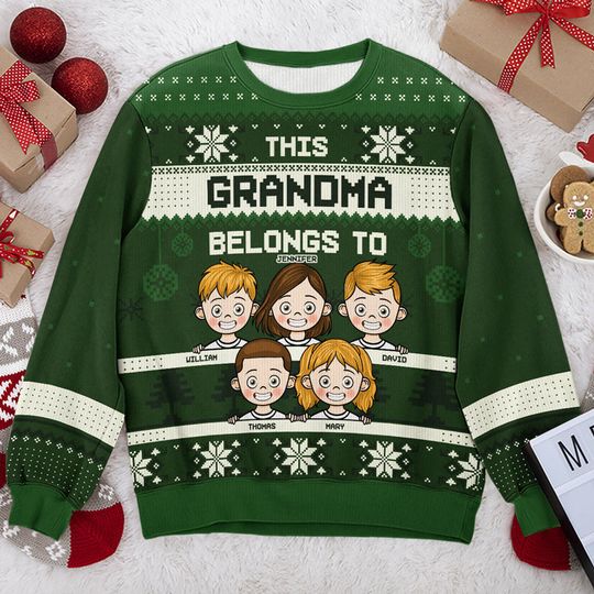 This Grandma Belongs To Green Style - Family Personalized Custom Ugly Sweatshirt - New Arrival Christmas Gift For Grandma, Grandparents - Image 4