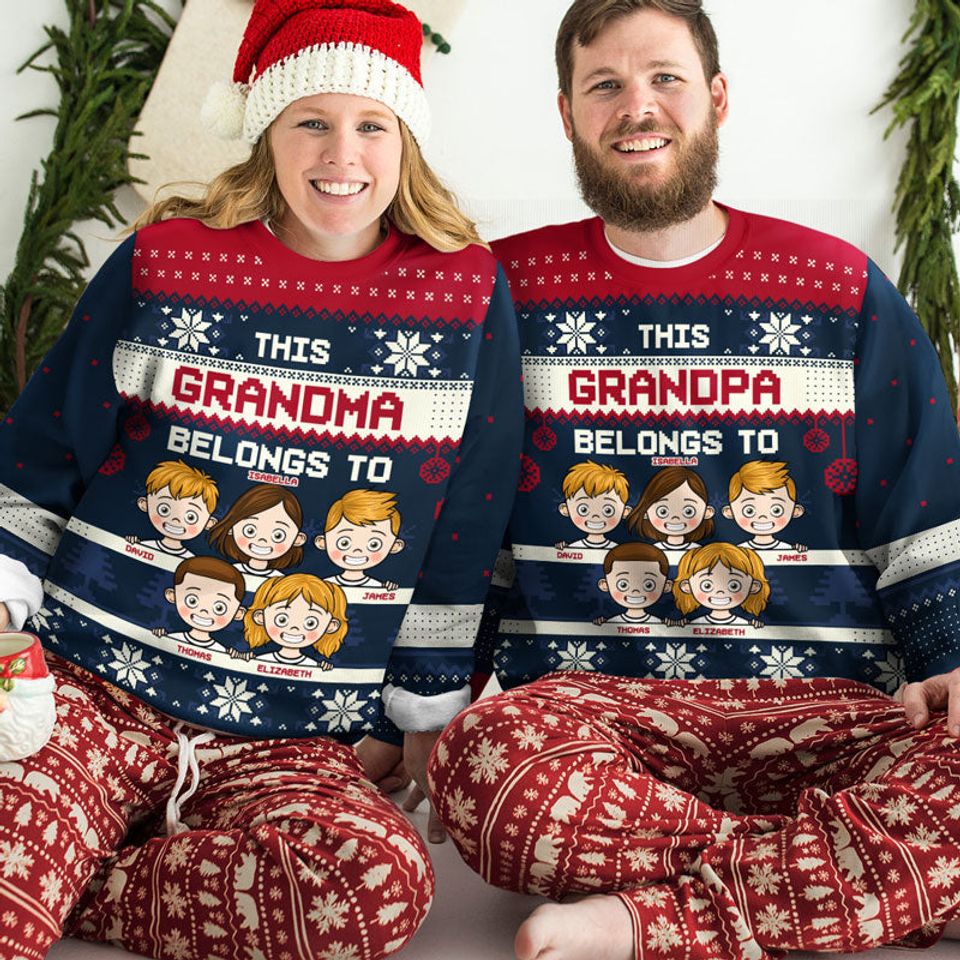 This Grandma Belongs To Red Style - Family Personalized Custom Ugly Sweatshirt - New Arrival Christmas Gift For Grandma, Grandparents - Image 3