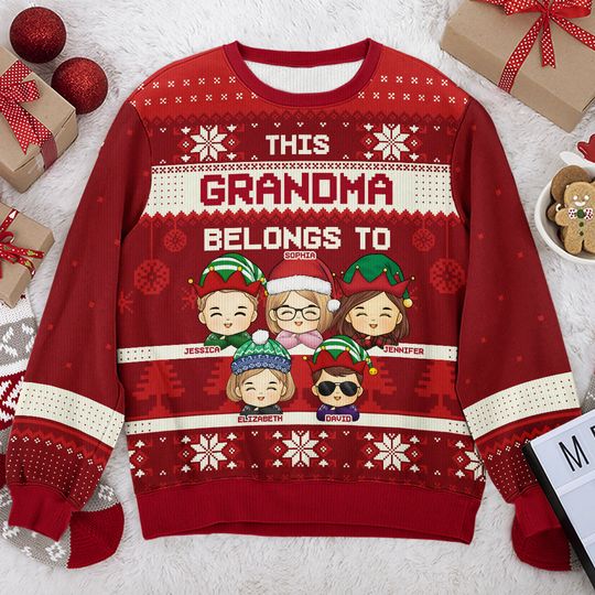 This Grandma Belongs To These Kids Personalized Custom Memaw Christmas Gift Unisex Wool Ugly Sweatshirt - Image 4