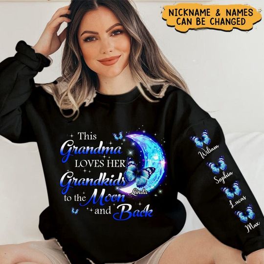 This grandma loves her Grandkids to the moon and back Personalized 3d sweatshirt - Gift idea for Mother's day - Image 2