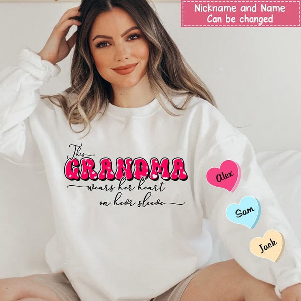 This Grandma Mom Wears Her Heart Kids On Her Sleeve Personalized 3D Sweater