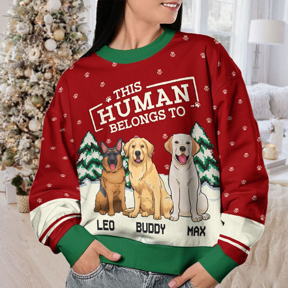 This Human Belongs To Me - Dog Personalized Ugly Sweatshirt - Christmas Gift For Pet Owners, Pet Lovers - Image 3