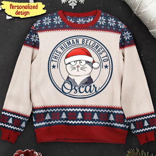 This Human Belongs To - Personalized Sweater - Christmas Gift For Cat Mom, Pet Lovers - Image 2