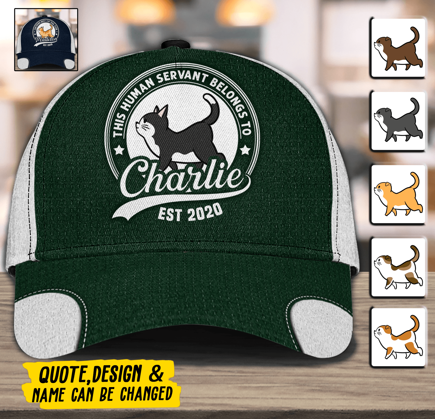 This Human Servant Is Also The Best Cat Dad Personalized Classic Cap, Personalized Gift for Cat Lovers, Cat Mom, Cat Dad Trucker Hats Custom Hats Gifts For Men & Women