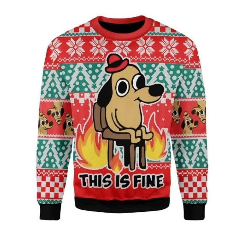 This Is Fine Meme Ugly Christmas Sweater