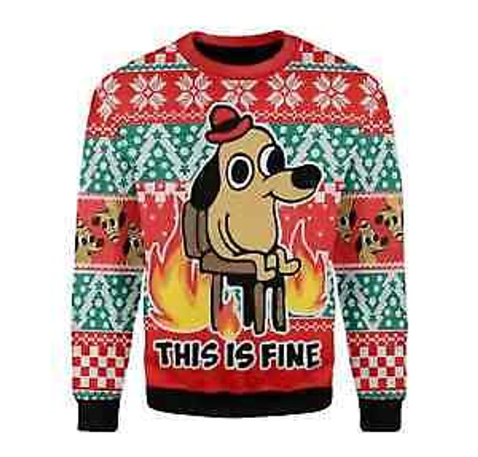 This Is Fine Meme Ugly Christmas Sweater