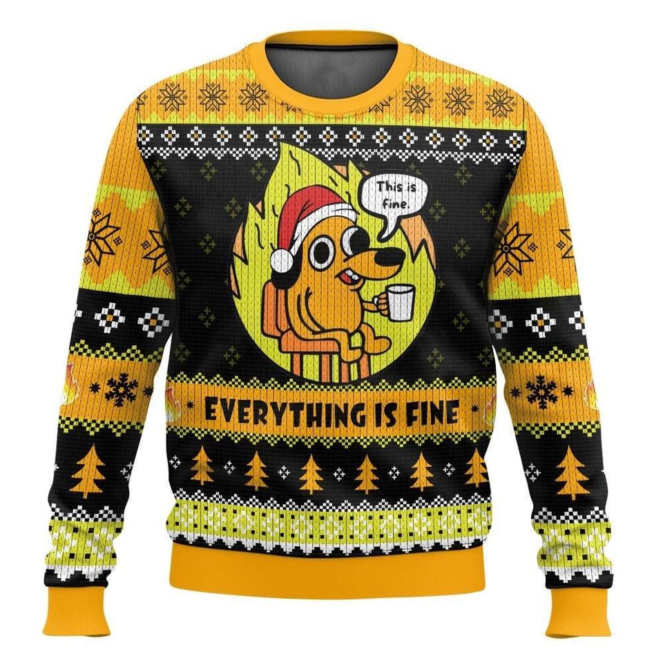 This Is Fine Meme Ugly Christmas Sweater