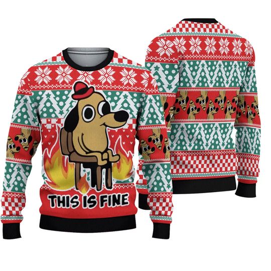 This is Fine meme Ugly Sweater - Image 2