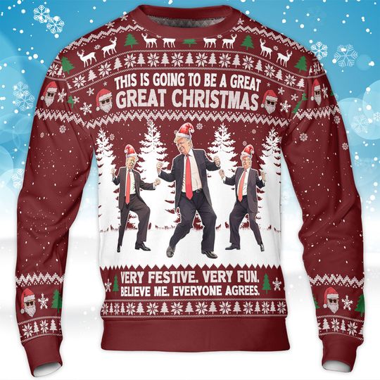 This Is Going To Be A Great Christmas, Funny Trump Dancing Ugly Sweater, Trump Won 2024 Sweater - Image 8