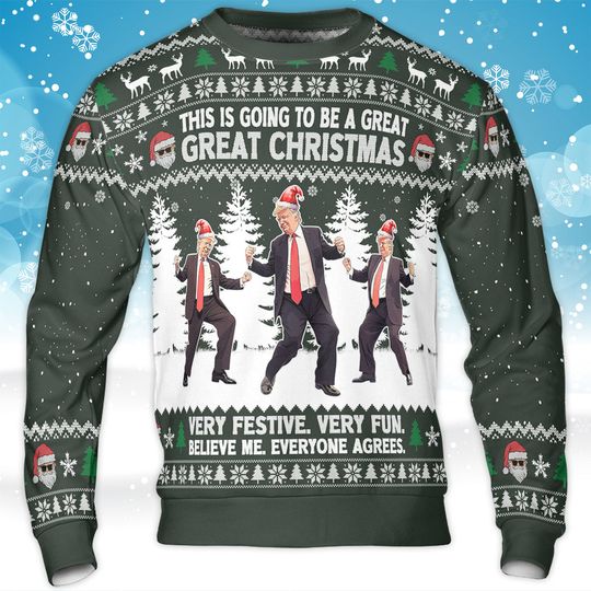 This Is Going To Be A Great Christmas, Funny Trump Dancing Ugly Sweater, Trump Won 2024 Sweater - Image 9