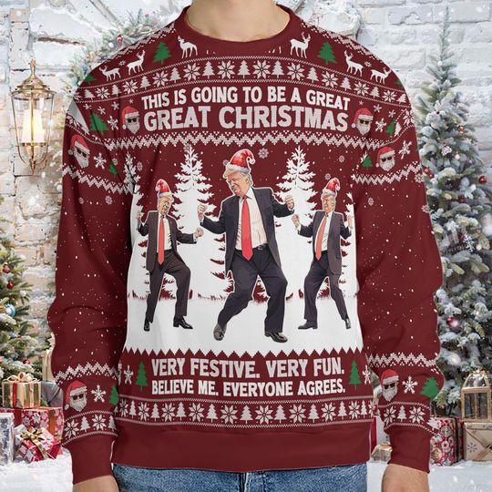 This Is Going To Be A Great Christmas, Funny Trump Dancing Ugly Sweater, Trump Won 2024 Sweater - Image 11