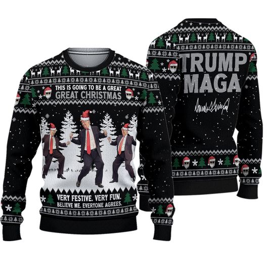 This Is Going To Be A Great Christmas, Funny Trump Dancing Ugly Sweater, Trump Won 2024 Sweater - Image 7