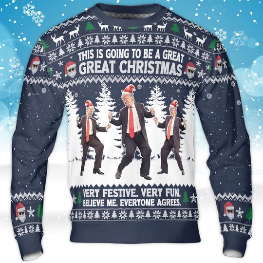 This Is Going To Be A Great Christmas, Funny Trump Dancing Ugly Sweater, Trump Won 2024 Sweater - Image 12