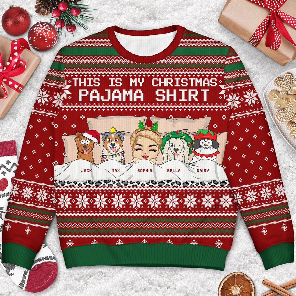 This Is My Christmas Pajama Shirt Custom Pet Lover Gift Christmas Unisex Ugly Sweatshirt - Image 3
