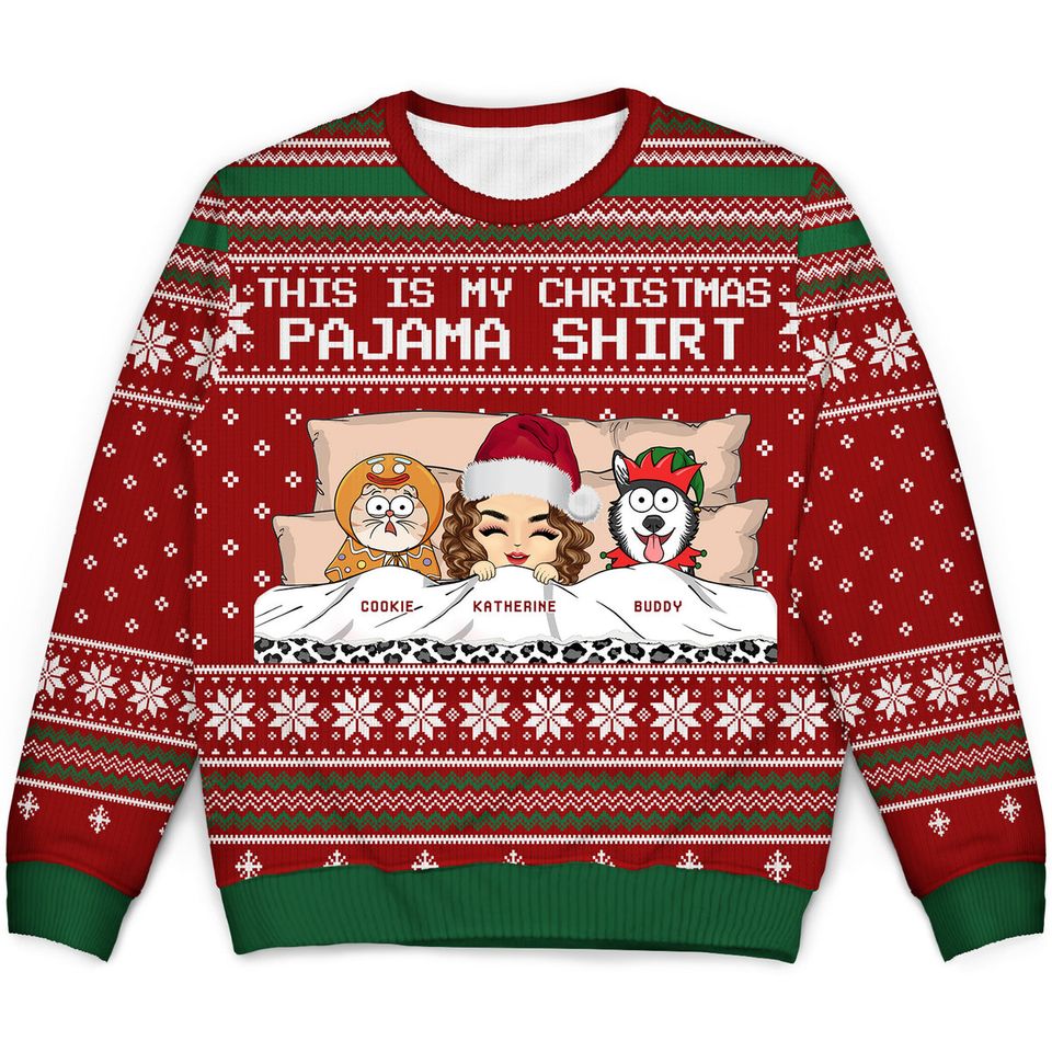 This Is My Christmas Pajama Shirt Custom Pet Lover Gift Christmas Unisex Ugly Sweatshirt