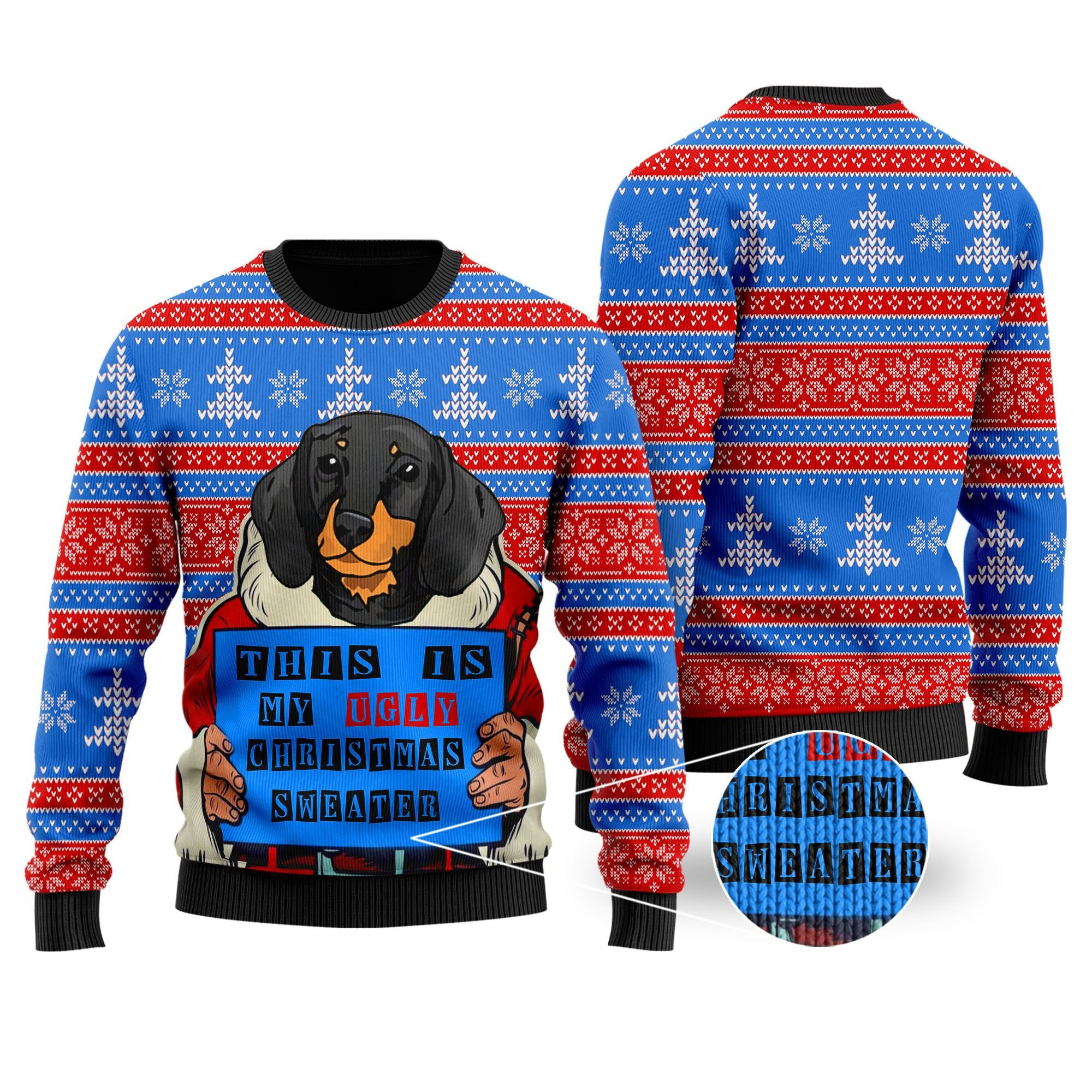 This Is My Funny Dachshund Santa Claus For Wiener Dog Owners And Lovers Ugly Christmas Sweater Adult 3D Funny Matching for family