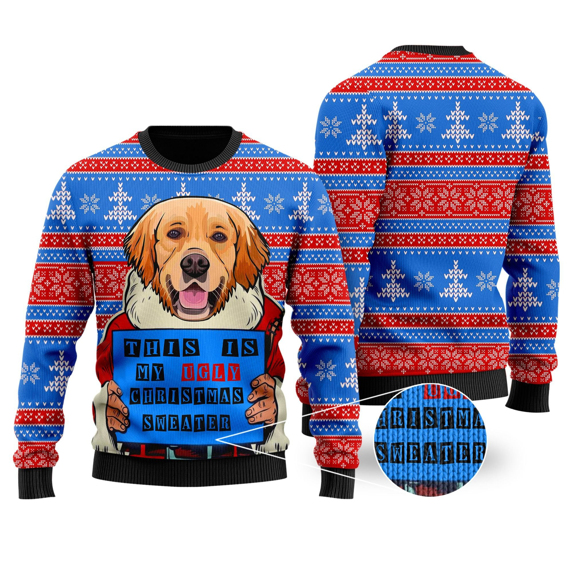 This Is My Funny Golden Retriever Santa Claus For Dog Owners And Lovers Ugly Christmas Sweater Adult 3D Funny Matching for family
