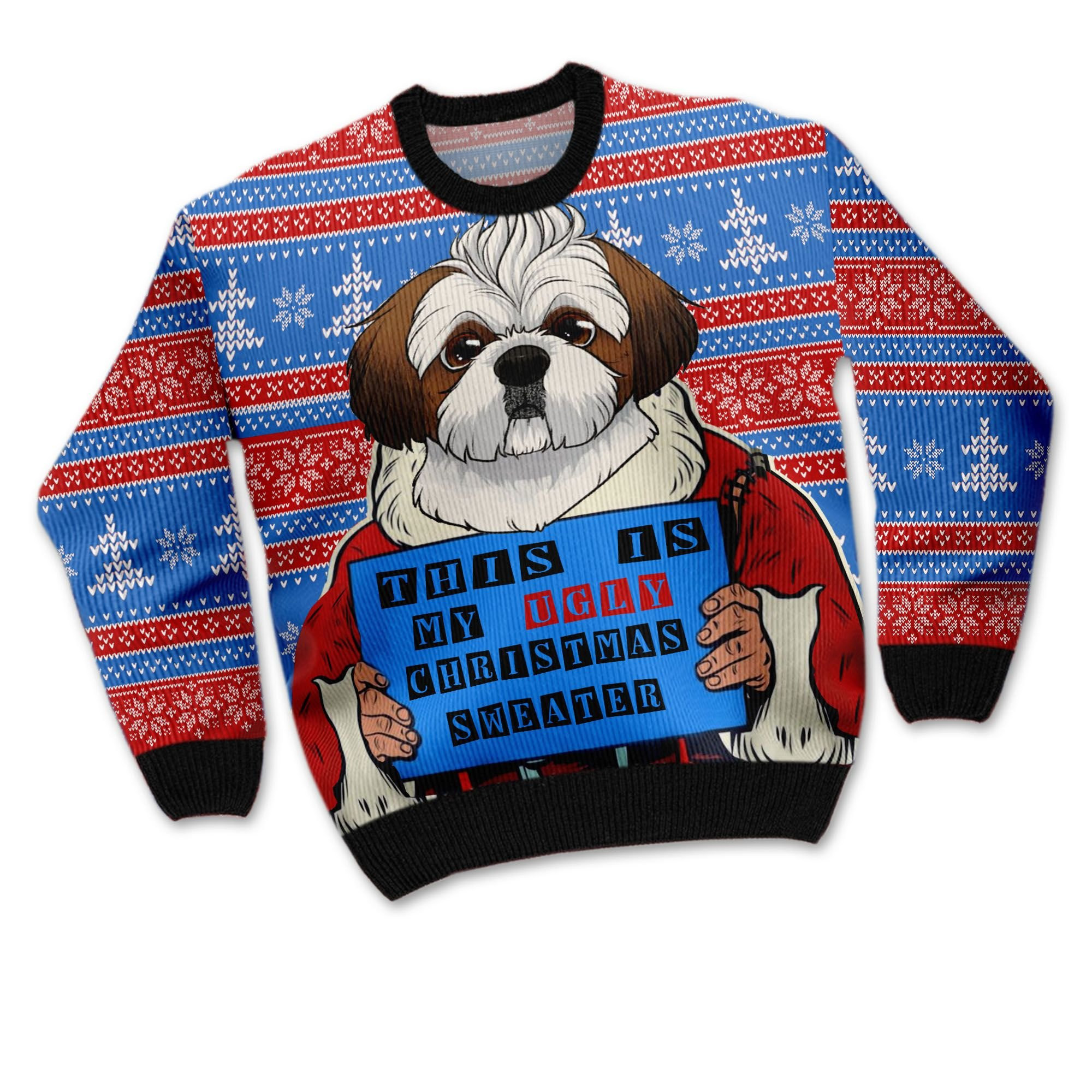 This Is My Funny Shih Tzu Santa Claus For Dog Owners And Lovers Ugly Christmas Sweater Adult 3D Funny Matching for family