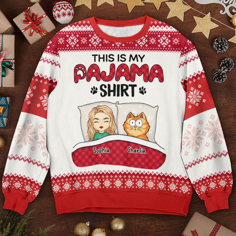 This Is My Pawjama Shirt - Cat Personalized Ugly Sweatshirt - Christmas Gift For Pet Owners, Pet Lovers