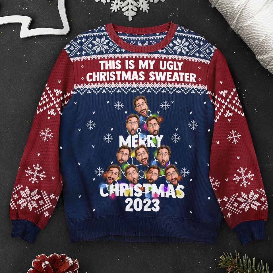This Is My Ugly Christmas Sweater - Christmas Tree - Personalized Photo Ugly Sweater - Image 2