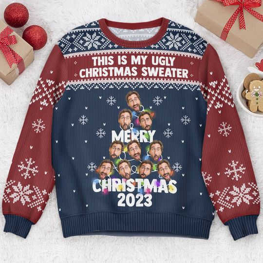This Is My Ugly Christmas Sweater - Christmas Tree - Personalized Photo Ugly Sweater - Image 4