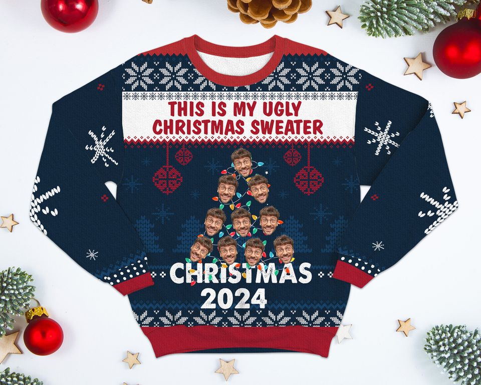 This Is My Ugly Christmas Sweater Funny Custom Photo Ugly Sweater,Face Xmas Sweatshirt,Funny Ugly Christmas Sweater - Image 3