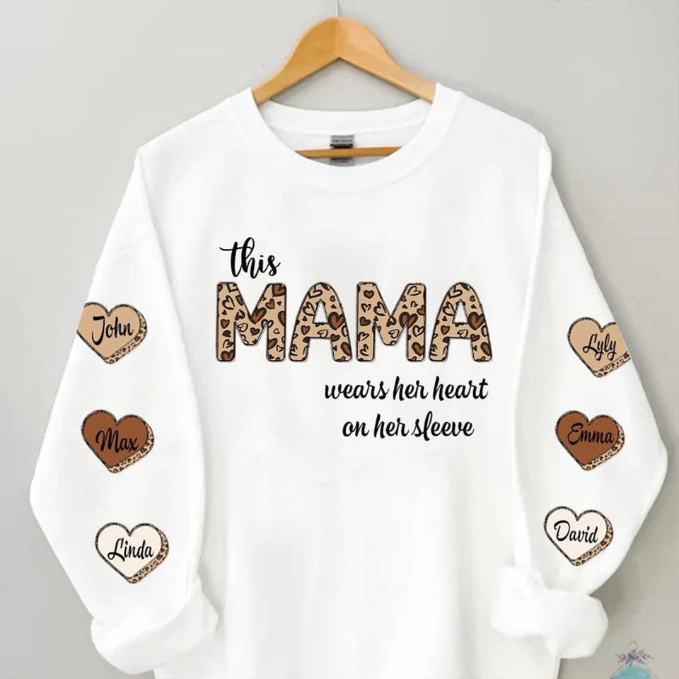This mama wears her heart on her sleeve personalized 3D Sweater