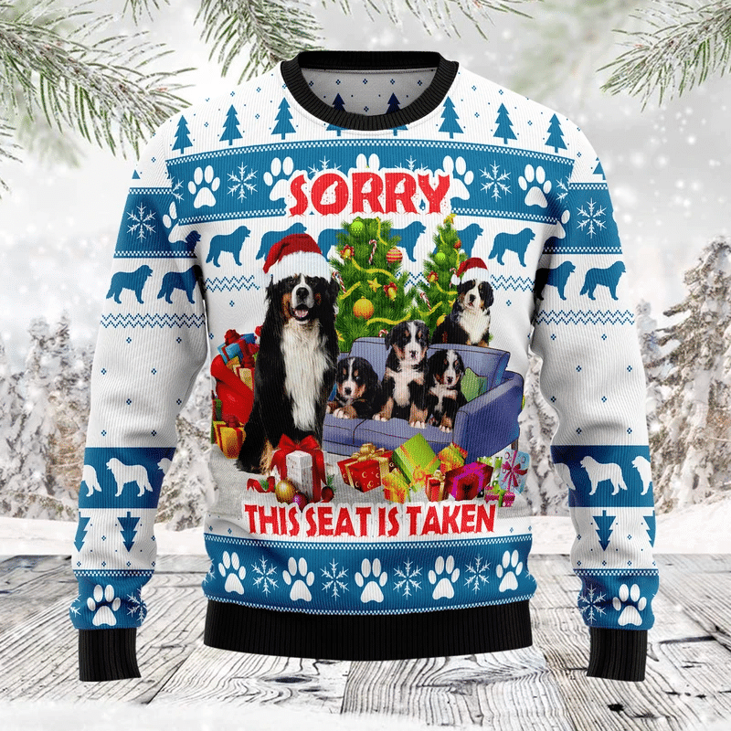 This Seat Is Taken Bernese Mountain Dog Ugly Christmas Sweater Adult 3D Funny Matching for family