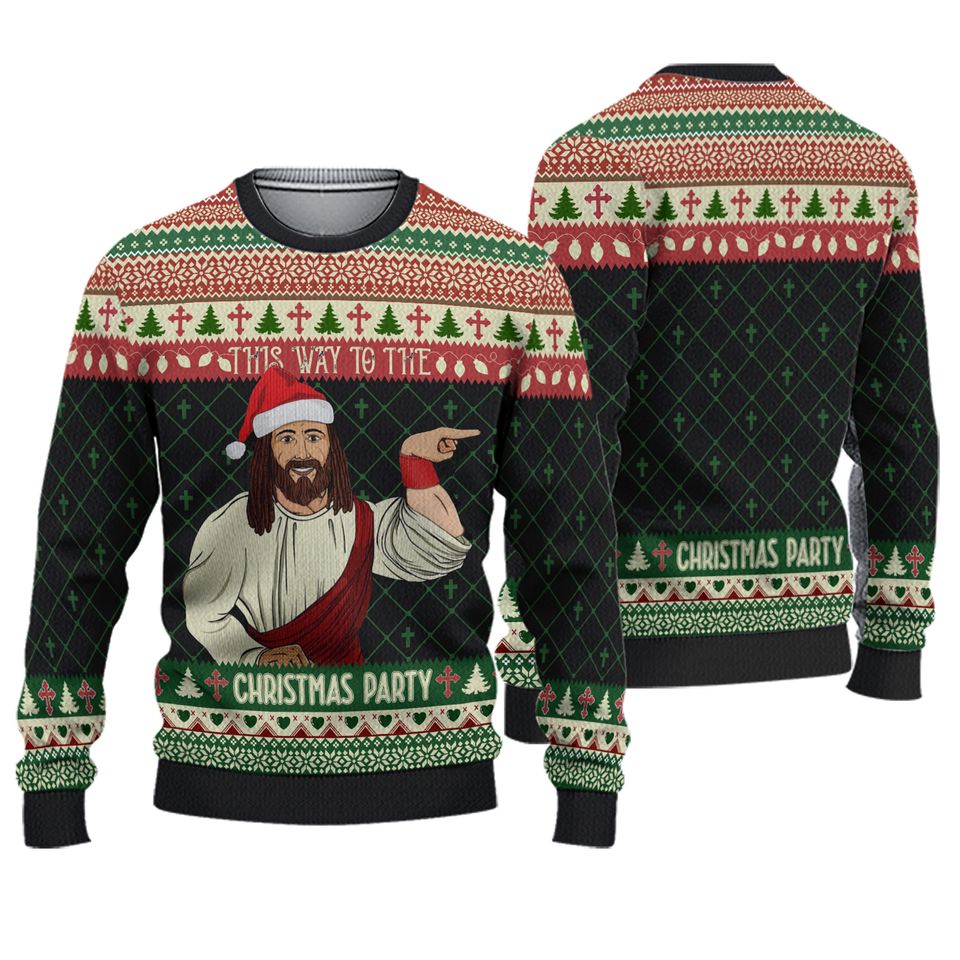 This Way To The Christmas Party Jesus 3D Ugly Sweater