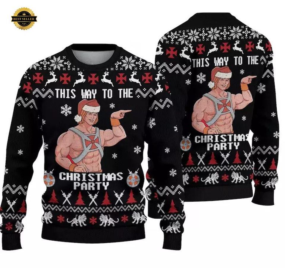 This Way to the Christmas Party Sweater - Funny Holiday Muscle Hero Design