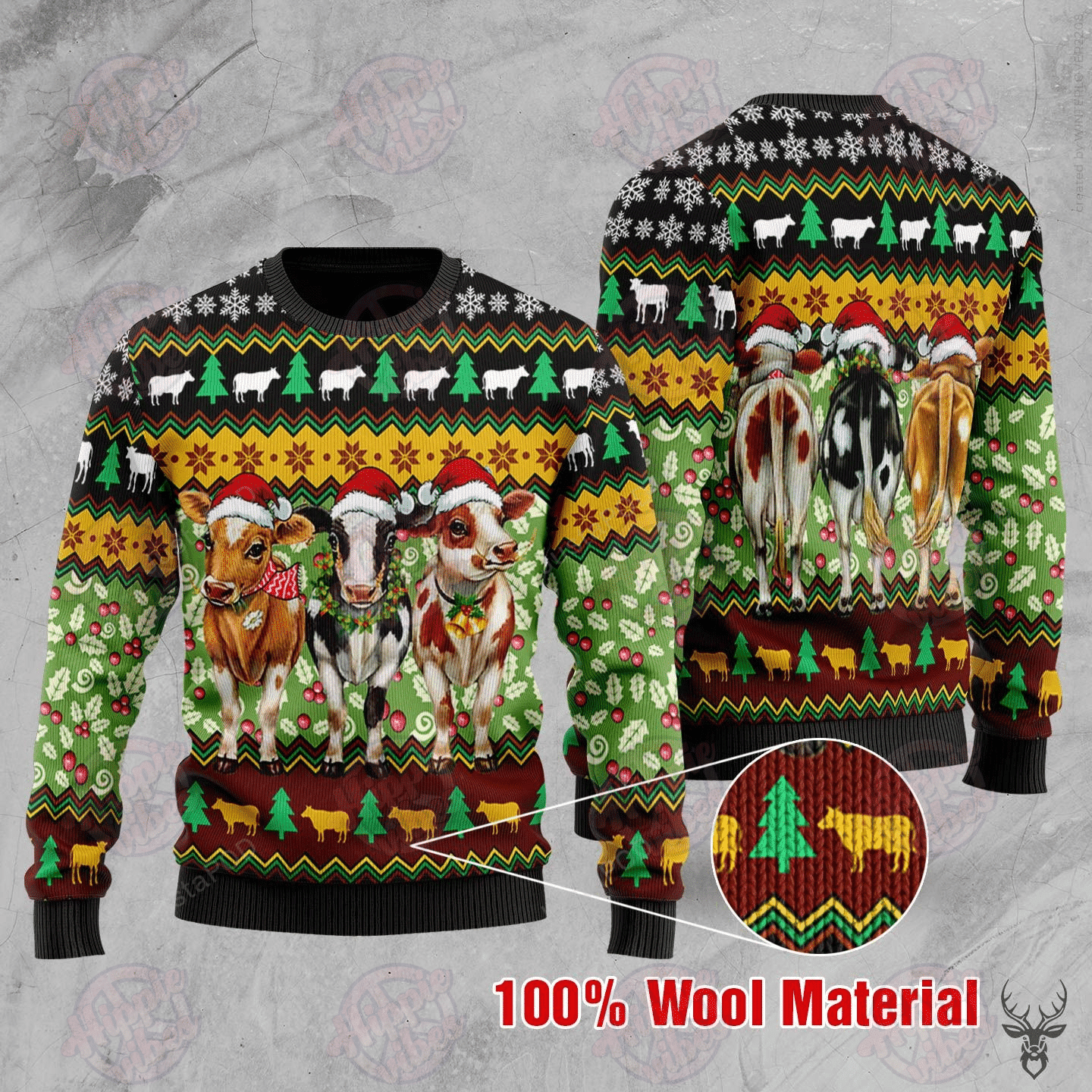 Three Cows Christmas Ugly Christmas Sweater Adult 3D Funny Matching for family