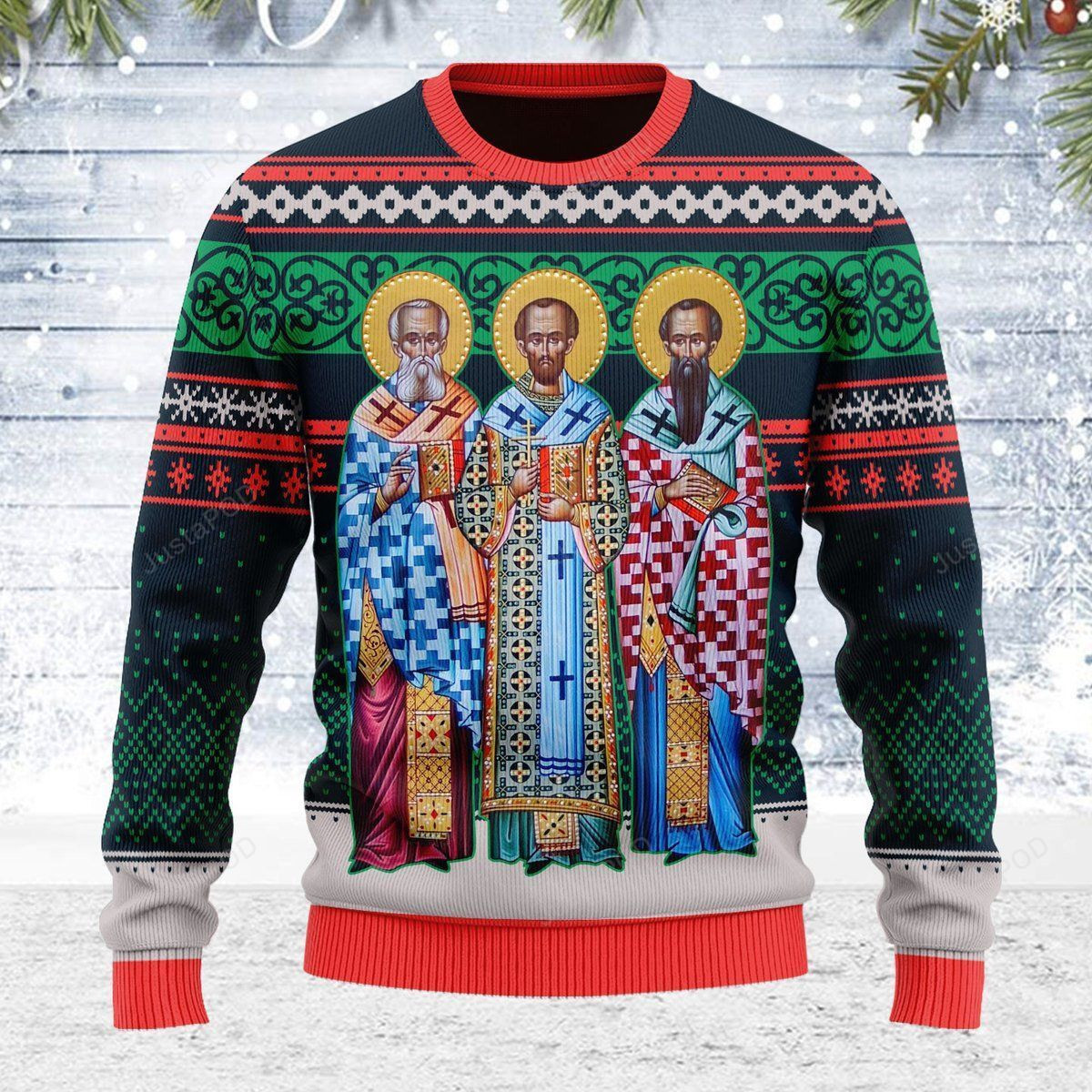 Three Great Hierarchs Ugly Christmas Sweater Adult 3D Funny Matching for family