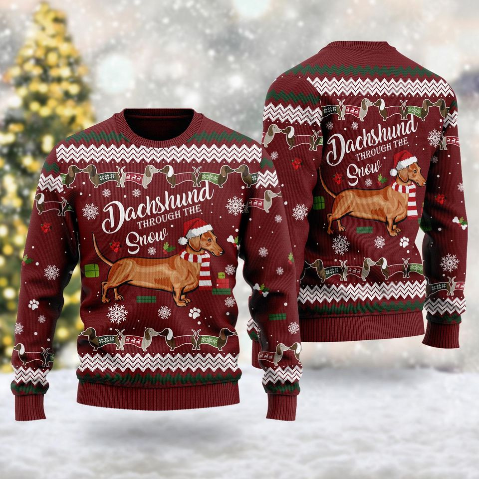 Through The Snow Dog Santa Dachshund Ugly Sweatshirts, Christmas Gift For Men, Women, Kid