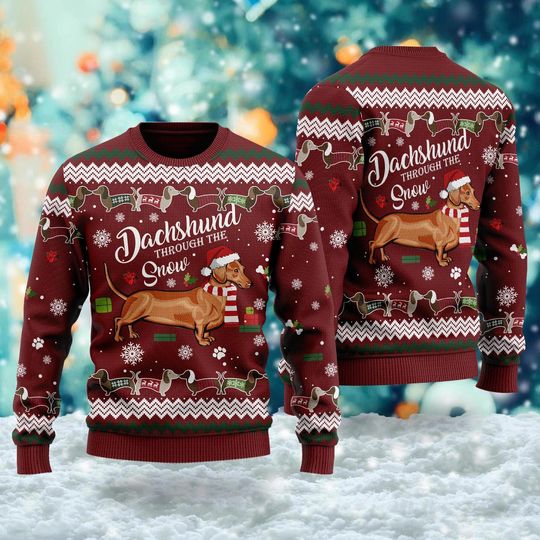 Through The Snow Dog Santa Dachshund Ugly Sweatshirts, Christmas Gift For Men, Women, Kid - Image 8