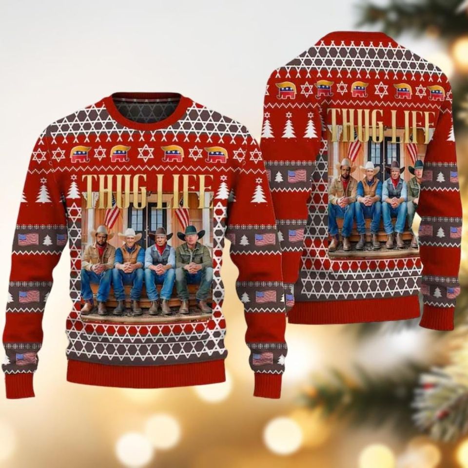 Thug life Trump And Friends Ugly Christmas Sweater, Funny Trump Xmas Sweater