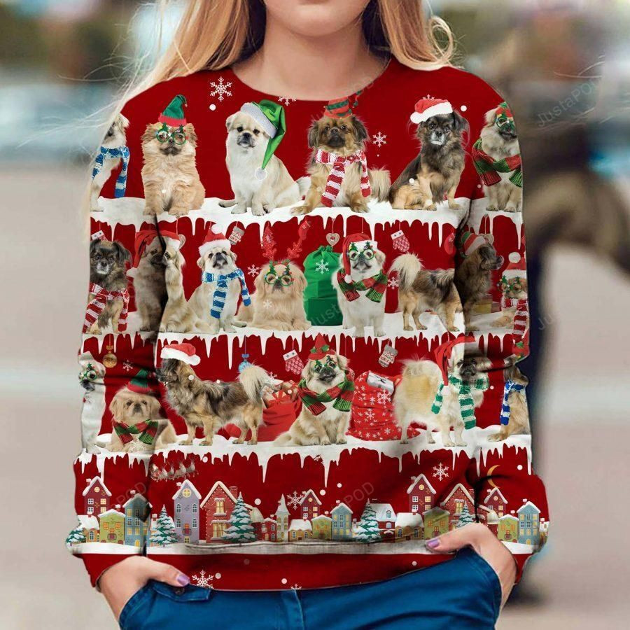 Tibetan Spaniel Dog Ugly Christmas Sweater Adult 3D Funny Matching for family