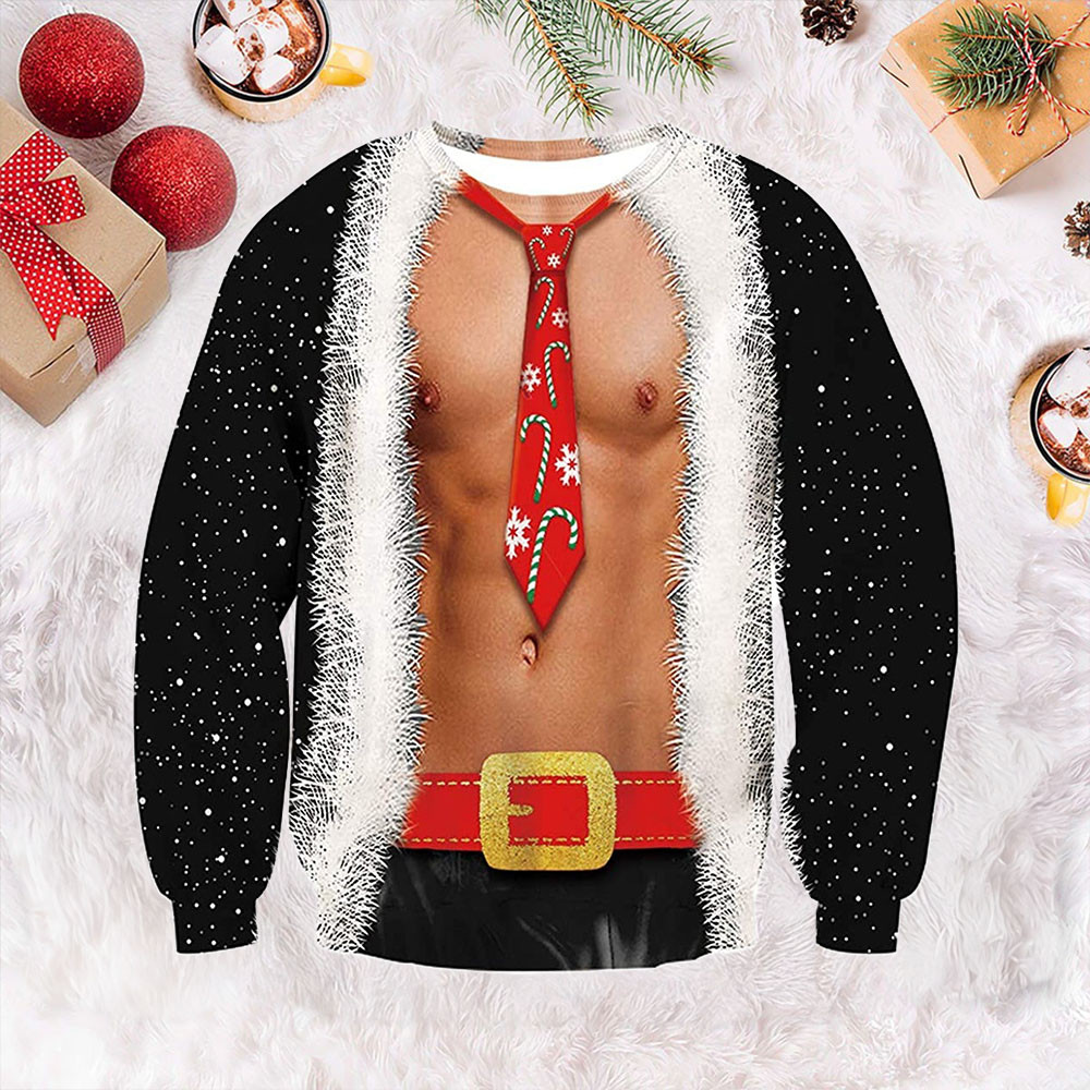 Tie Bare Muscle Black Ugly Christmas Sweater Christmas Cute Sweater Gift For Husband