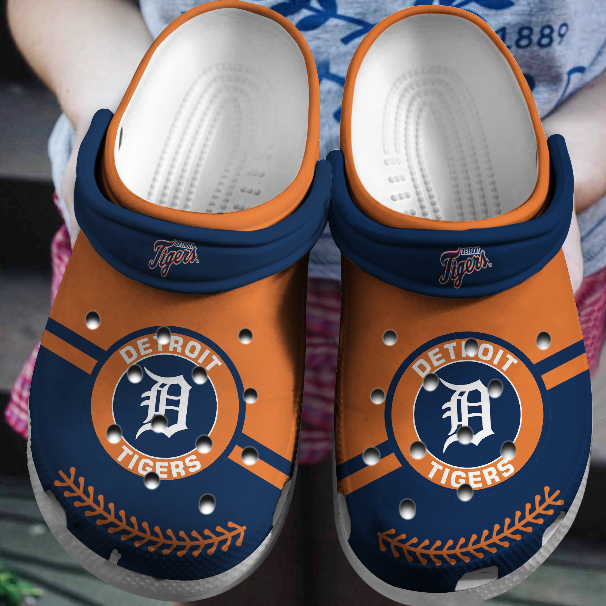 Tigers Orange-Navy Clog Shoes Custom Name