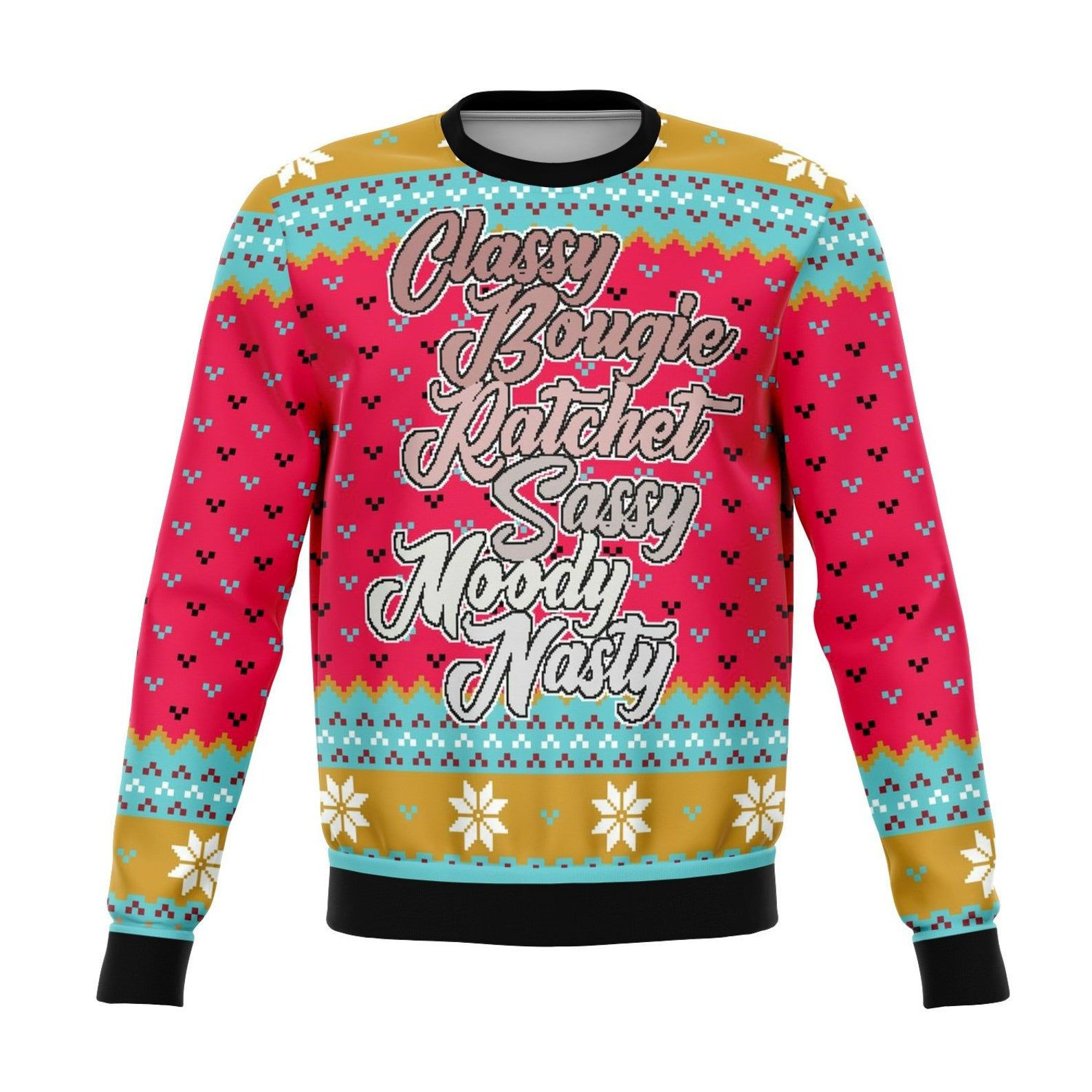Tik Tok Classy Bougie Ratchet Ugly Christmas Sweater Adult 3D Funny Matching for family