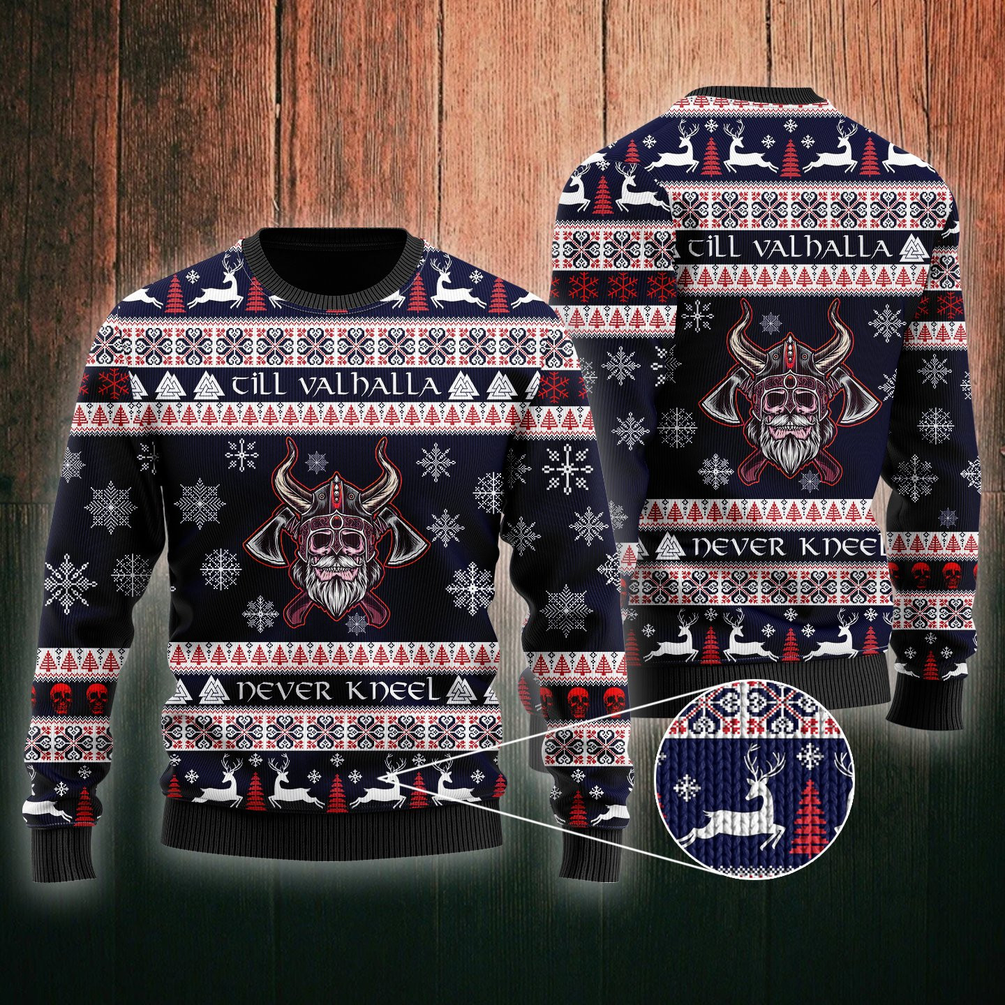 Till Valhalla Never Kneel Ugly Christmas Sweater Adult 3D Funny Matching for family