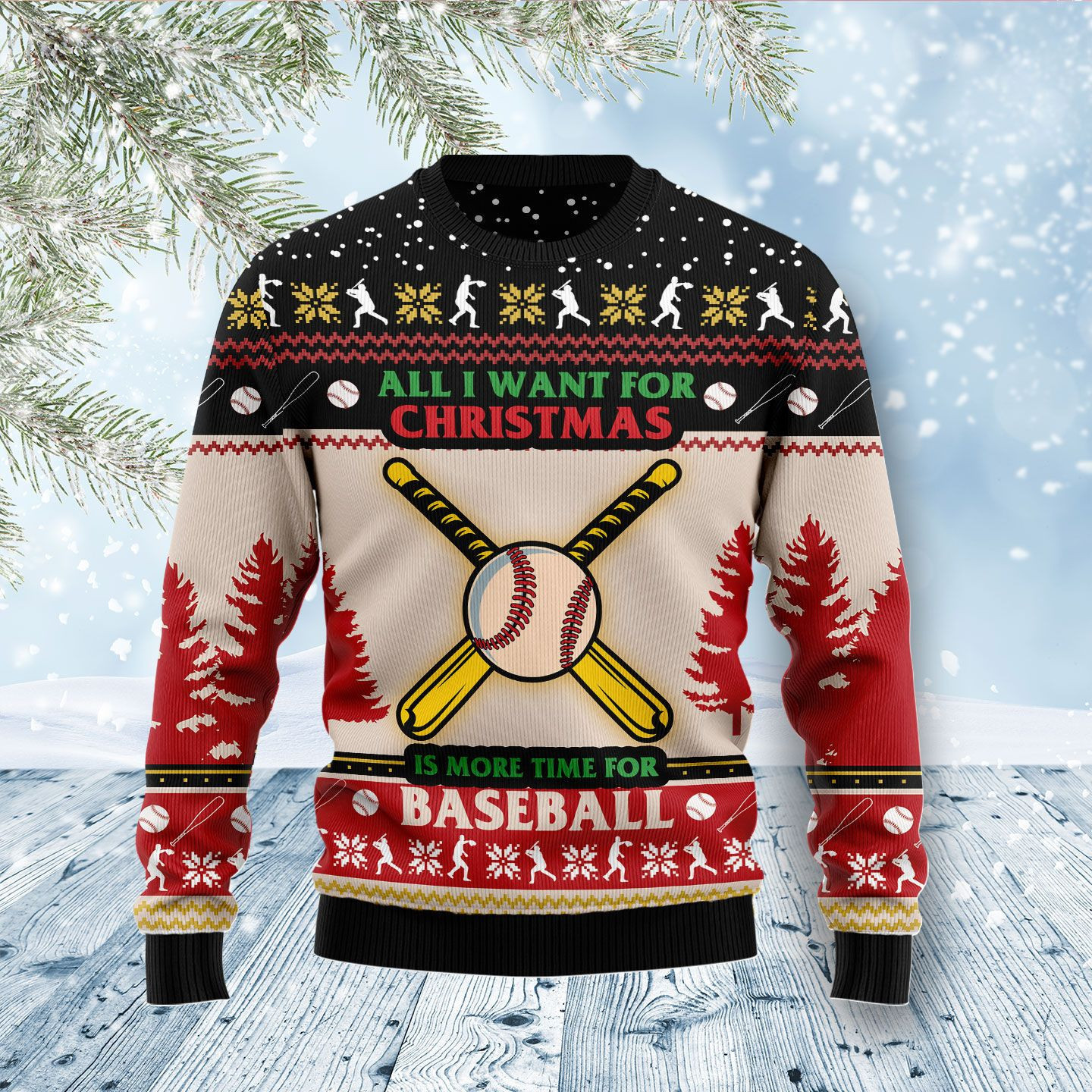 Time For Baseball Ugly Christmas Sweater Adult 3D Funny Matching for family