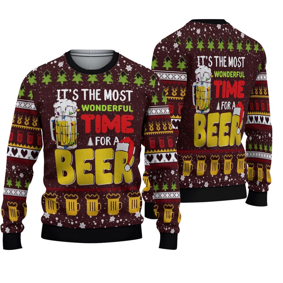 Time For Beer Ugly Christmas Sweater, Christmas 3D Sweaters