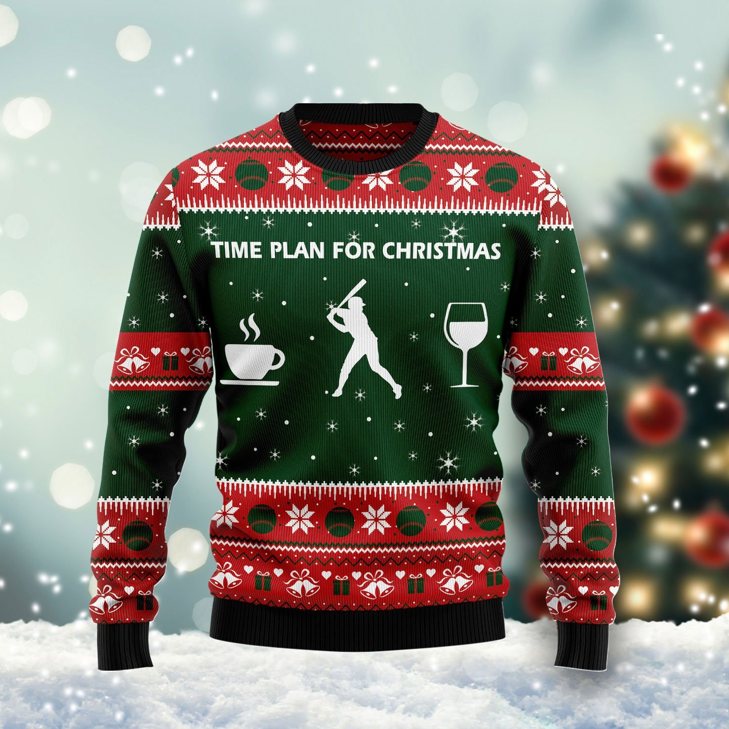 Time Plan For Christmas Baseball Ugly Christmas Sweater Adult 3D Funny Matching for family
