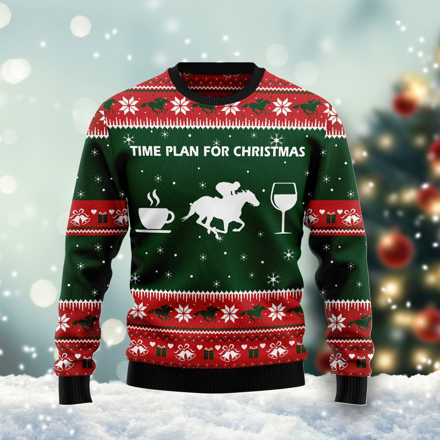 Time Plan For Christmas Horse Racing Ugly Christmas Sweater Adult 3D Funny Matching for family