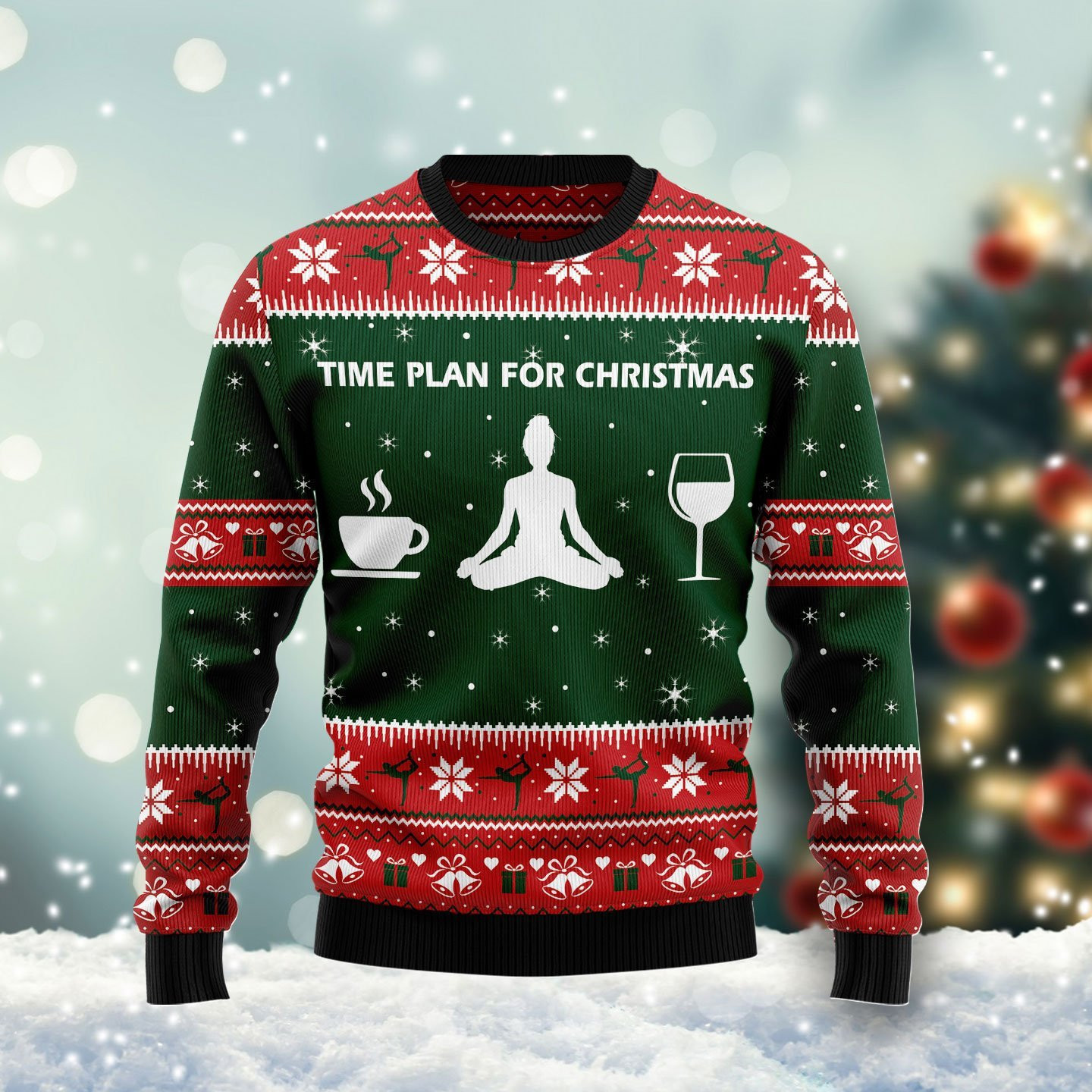 Time Plan For Christmas Yoga Ugly Christmas Sweater Adult 3D Funny Matching for family